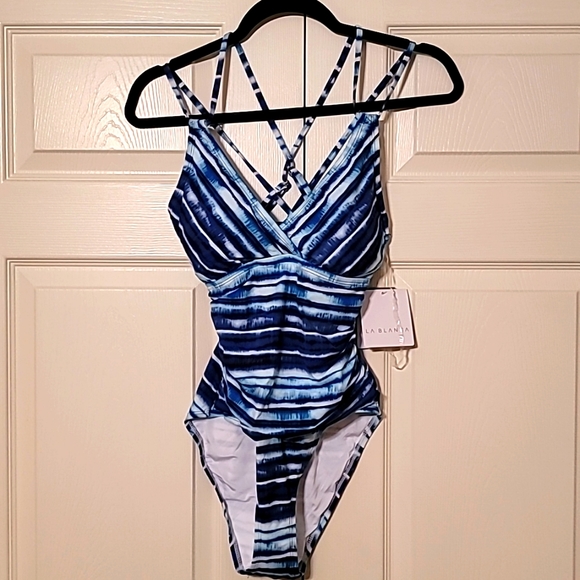 La Blanca Swim Womens One Piece Bathing Suit Blue Strip Poshmark